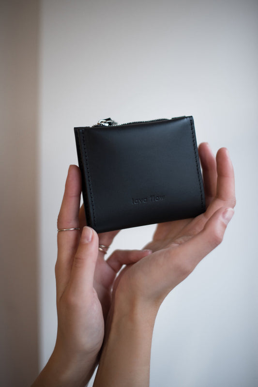 Lava Flow MINI TAAL compact leather wallet in black — view 2