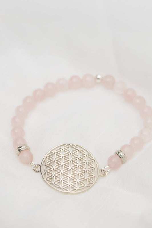 New Vintage by Kriss Flower of Life silver bracelet with rose quartz — view 2