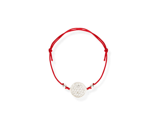 New Vintage by Kriss Flower of Life silver bracelet on red cord — view 2