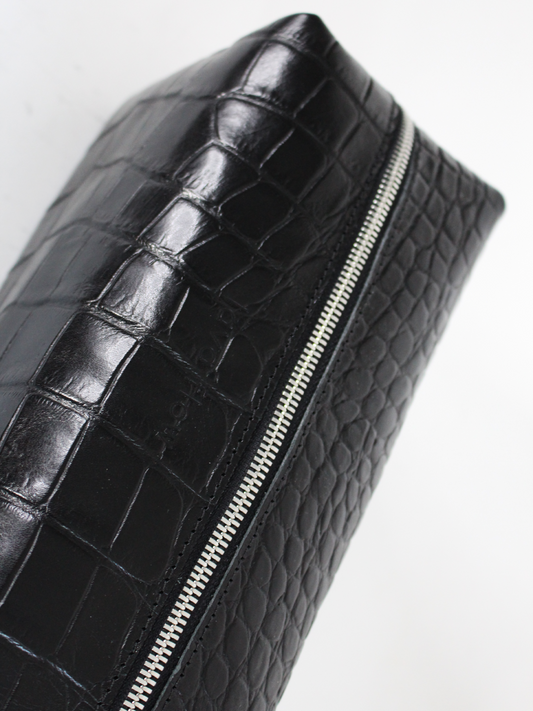 Lava Flow VESUVIUS croco-textured leather cosmetic bag in black — view 2