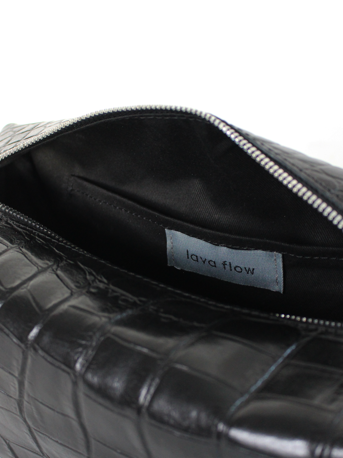 Lava Flow VESUVIUS croco-textured leather cosmetic bag in black — view 3