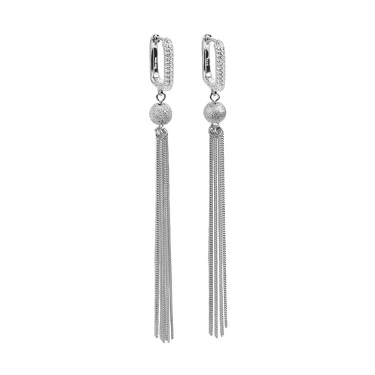 MyaMoon Metropolitan Glow silver zircon tassel earrings — view 2