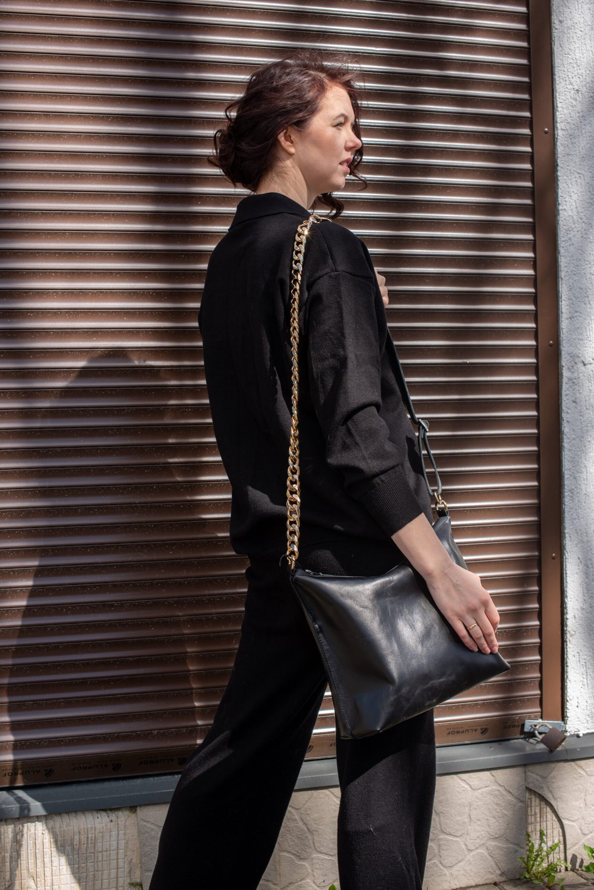Zelma Kraft large black leather hobo bag with metallic accents — view 10