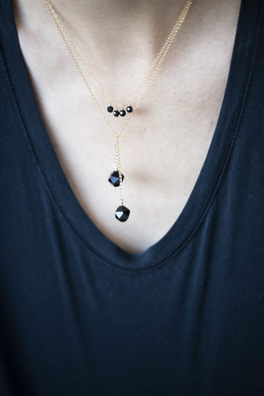 New Vintage by Kriss Tied to Coco silver necklace with onyx — view 2