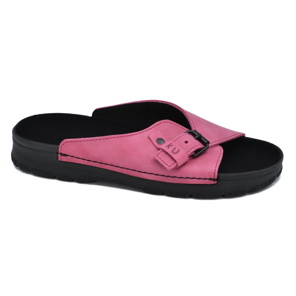 OmaKing TOKU Rome leather slide sandals in pink, handmade in Estonia — view 2