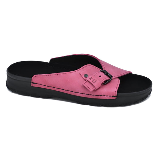 OmaKing TOKU Rome leather slide sandals in pink, handmade in Estonia — view 2