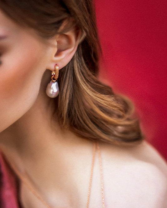 MyaMoon Baroque Pearl L silver pearl charm earrings — view 2