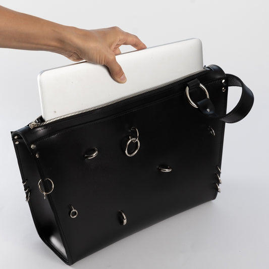PYKOK ARINA top-grain leather shoulder bag in black — view 2