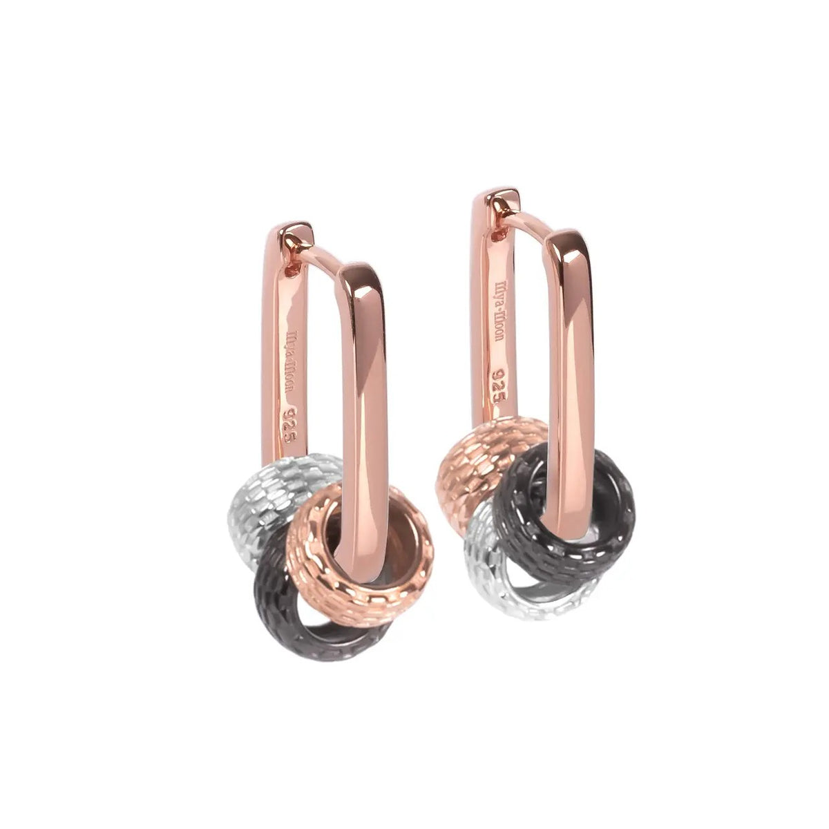 MyaMoon Metropolitan silver charm hoop earrings — view 2