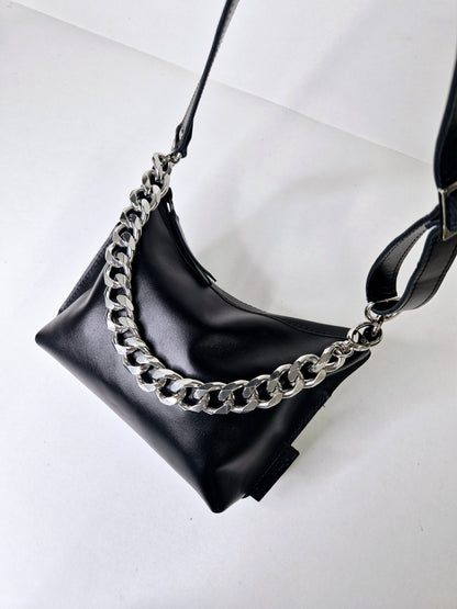 Zelma Kraft small black leather hobo bag with metallic accents