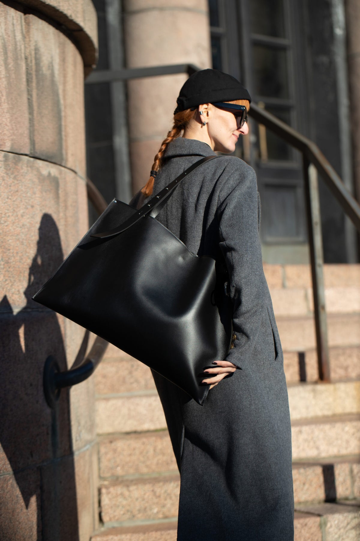 PYKOK Adele large genuine black leather tote bag — view 3