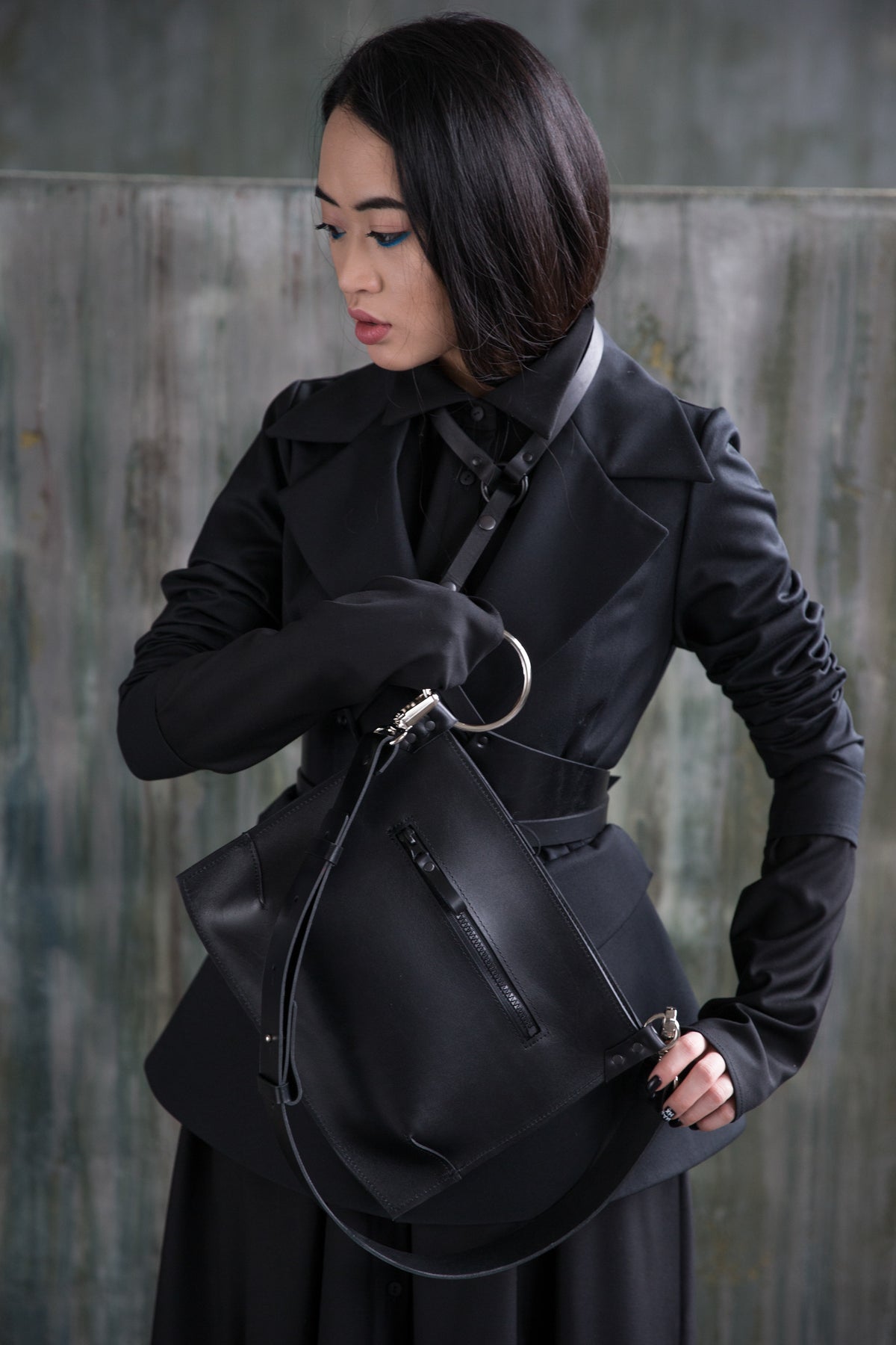 PYKOK Black Serenity genuine leather shoulder bag