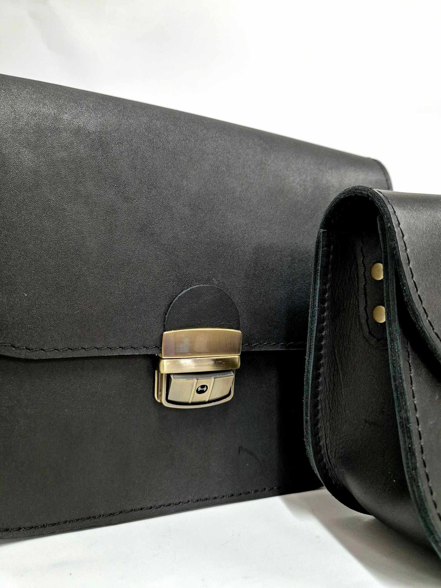 Natural Leather Saddle Backpack - Black