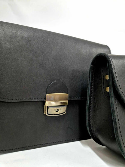Natural Leather Saddle Backpack - Black