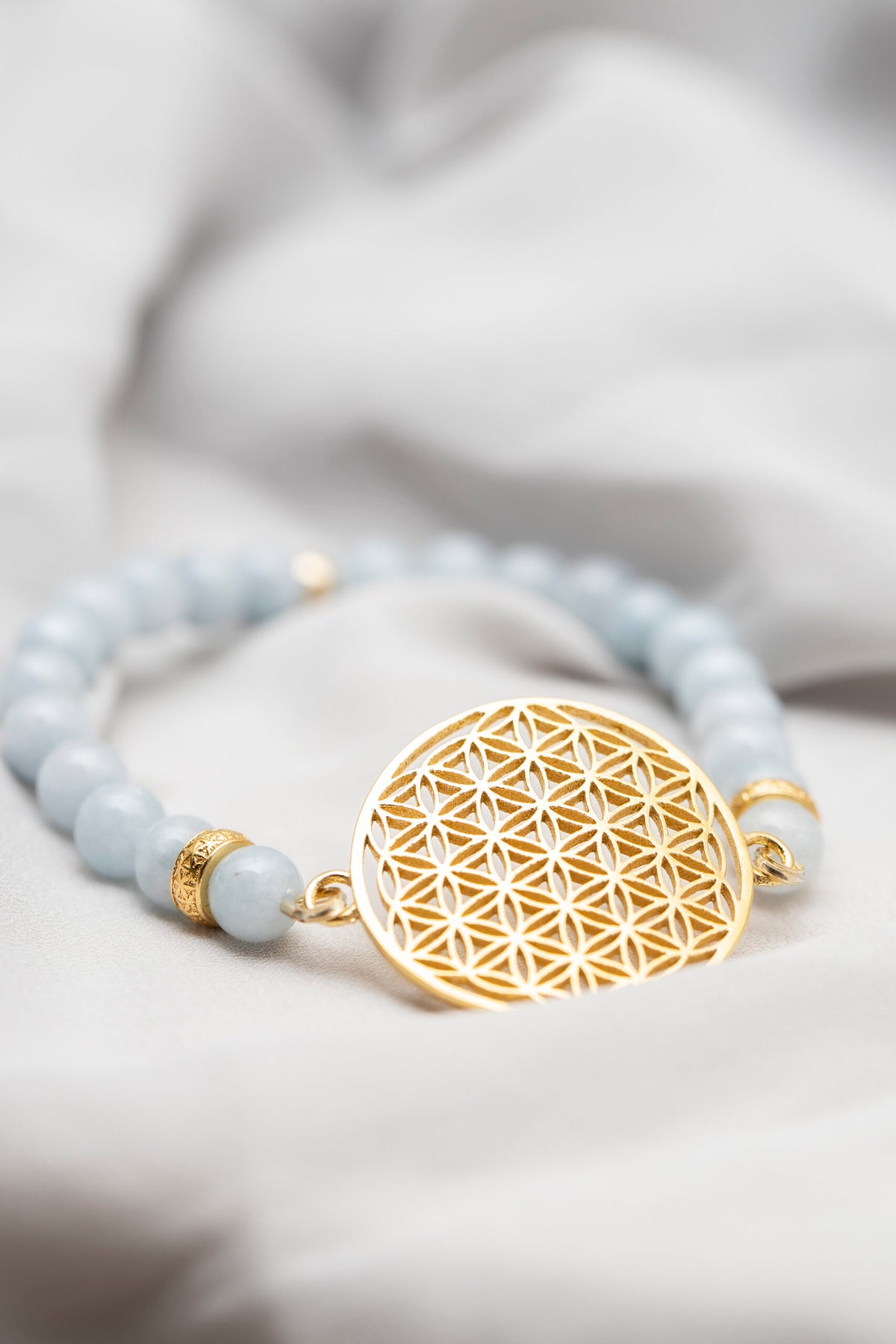 New Vintage by Kriss Flower of Life silver bracelet with aquamarine — view 3