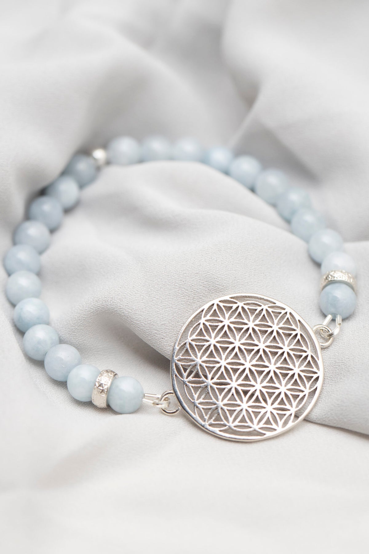 New Vintage by Kriss Flower of Life silver bracelet with aquamarine — view 4