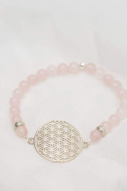 New Vintage by Kriss Flower of Life silver bracelet with rose quartz — view 2