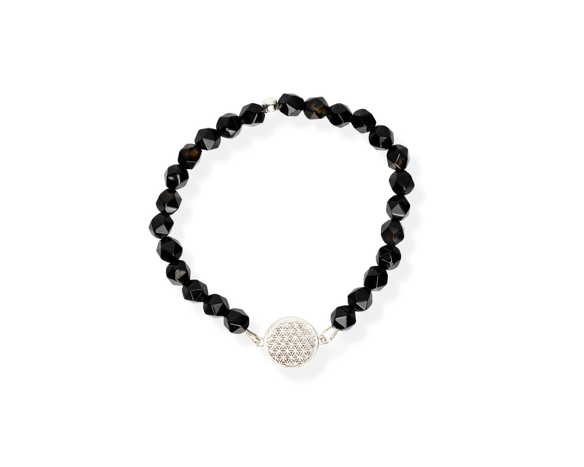 New Vintage by Kriss Flower of Life silver bracelet with onyx