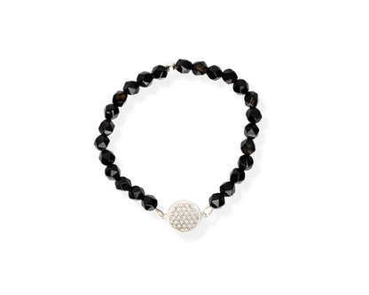 New Vintage by Kriss Flower of Life silver bracelet with onyx