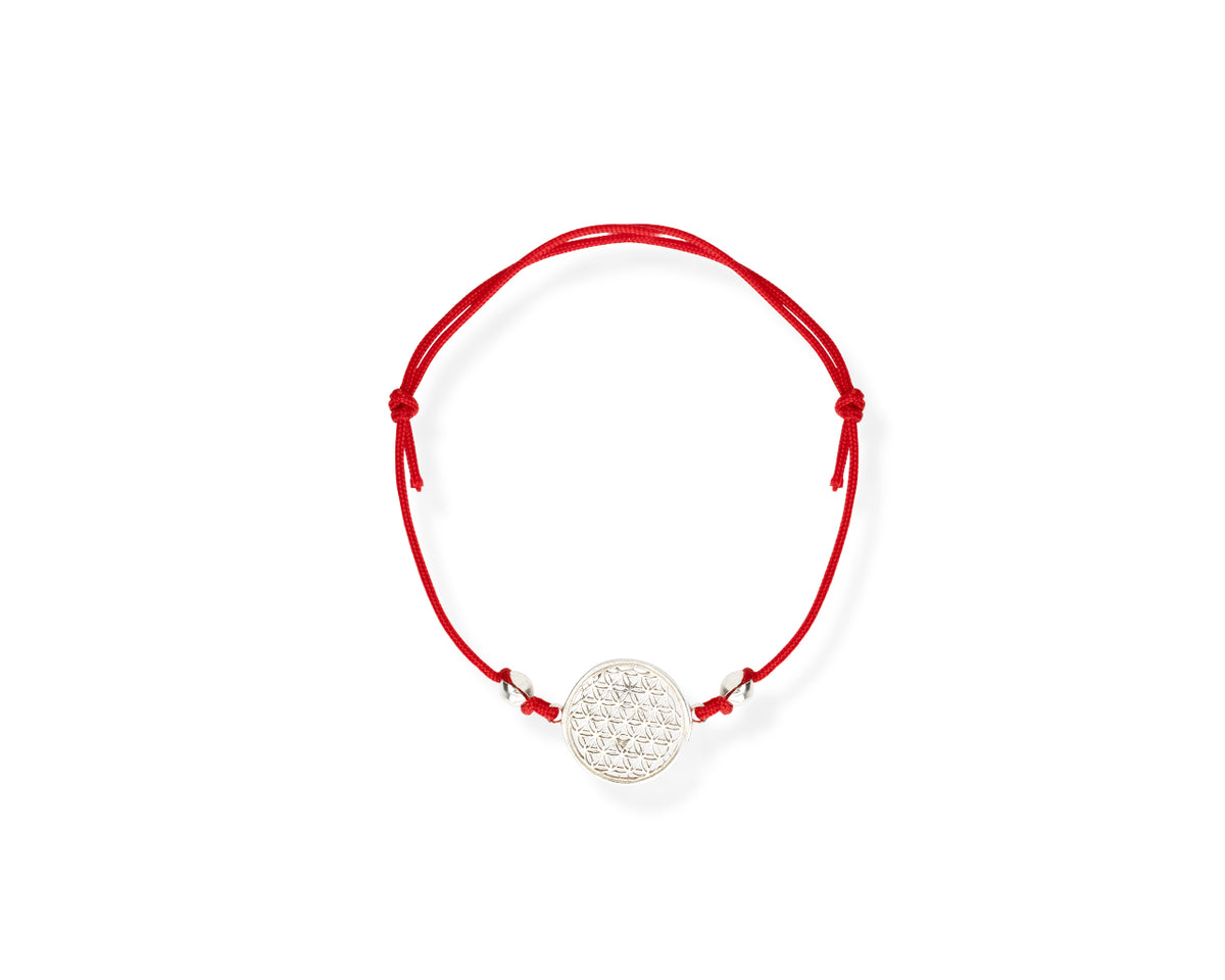 New Vintage by Kriss Flower of Life silver bracelet on red cord — view 2