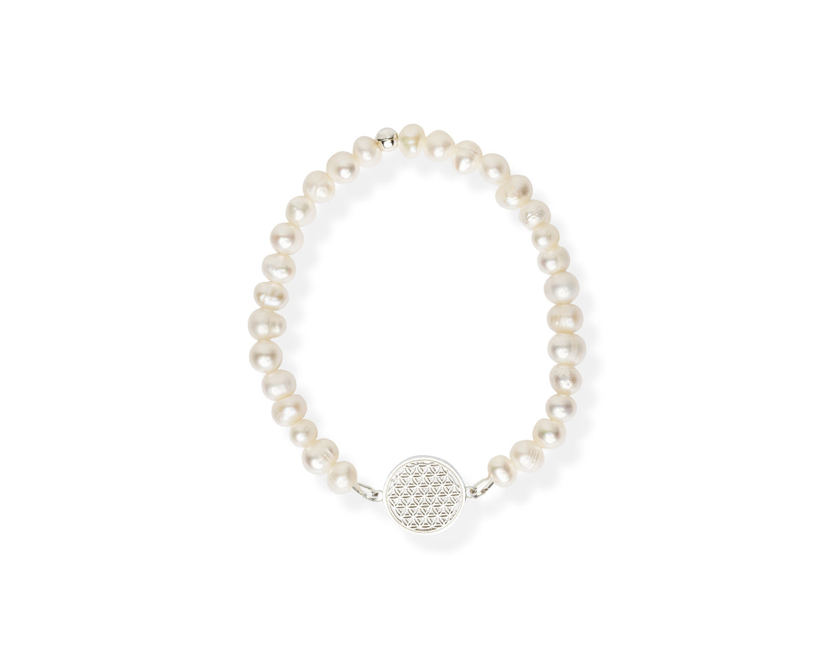 New Vintage by Kriss Flower of Life silver bracelet with white pearl