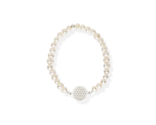 New Vintage by Kriss Flower of Life silver bracelet with white pearl