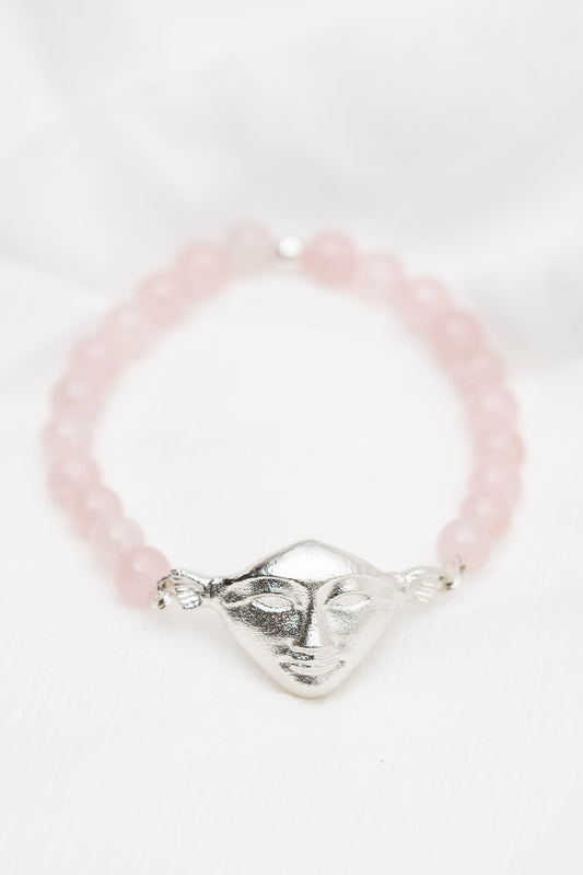 New Vintage by Kriss Hathor Harmony silver bracelet with rose quartz