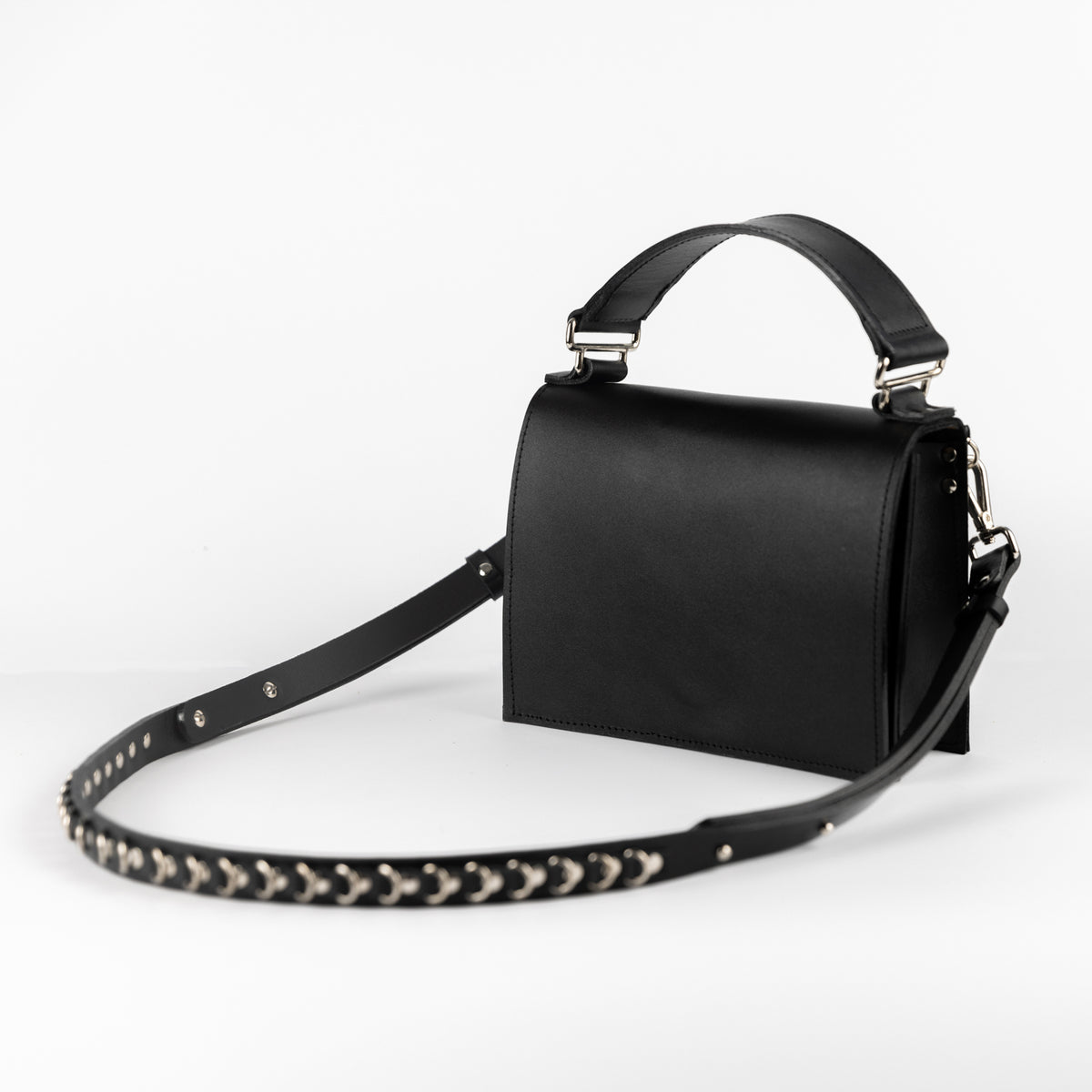 PYKOK Lila Mini black leather crossbody bag with chain strap