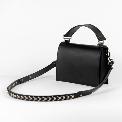 PYKOK Lila Mini black leather crossbody bag with chain strap