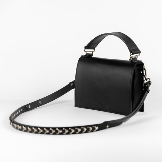 PYKOK Lila Mini black leather crossbody bag with chain strap