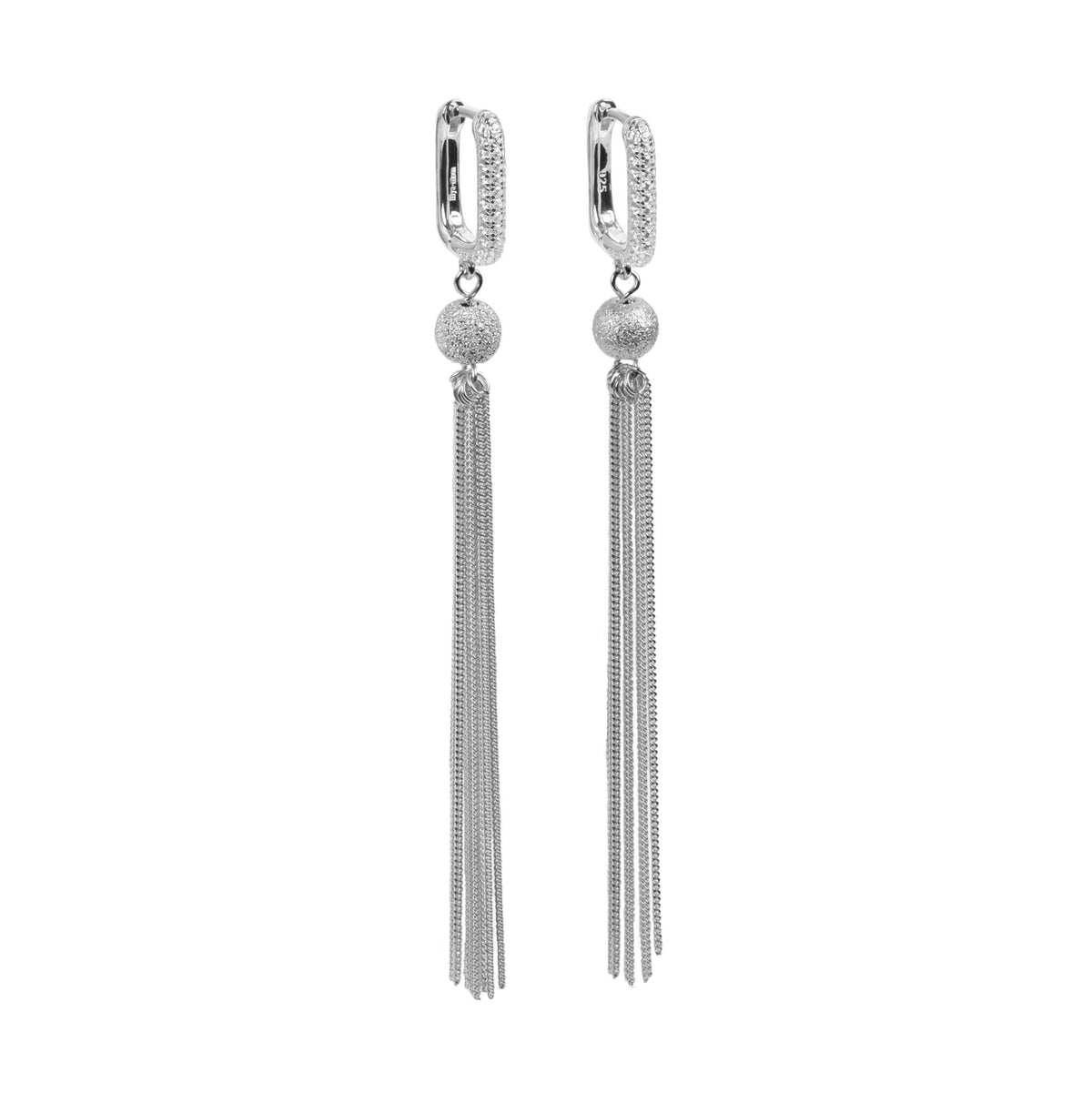 MyaMoon Metropolitan Glow silver zircon tassel earrings — view 2