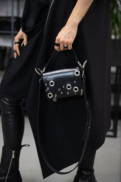 PYKOK Mia studded leather crossbody bag in black — view 4