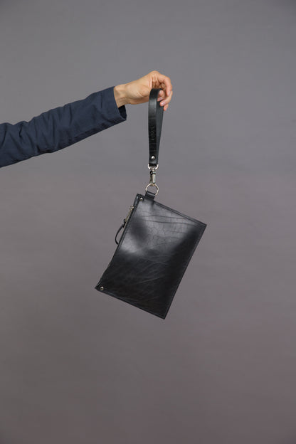 PYKOK Nina black leather clutch with wrist strap — view 3