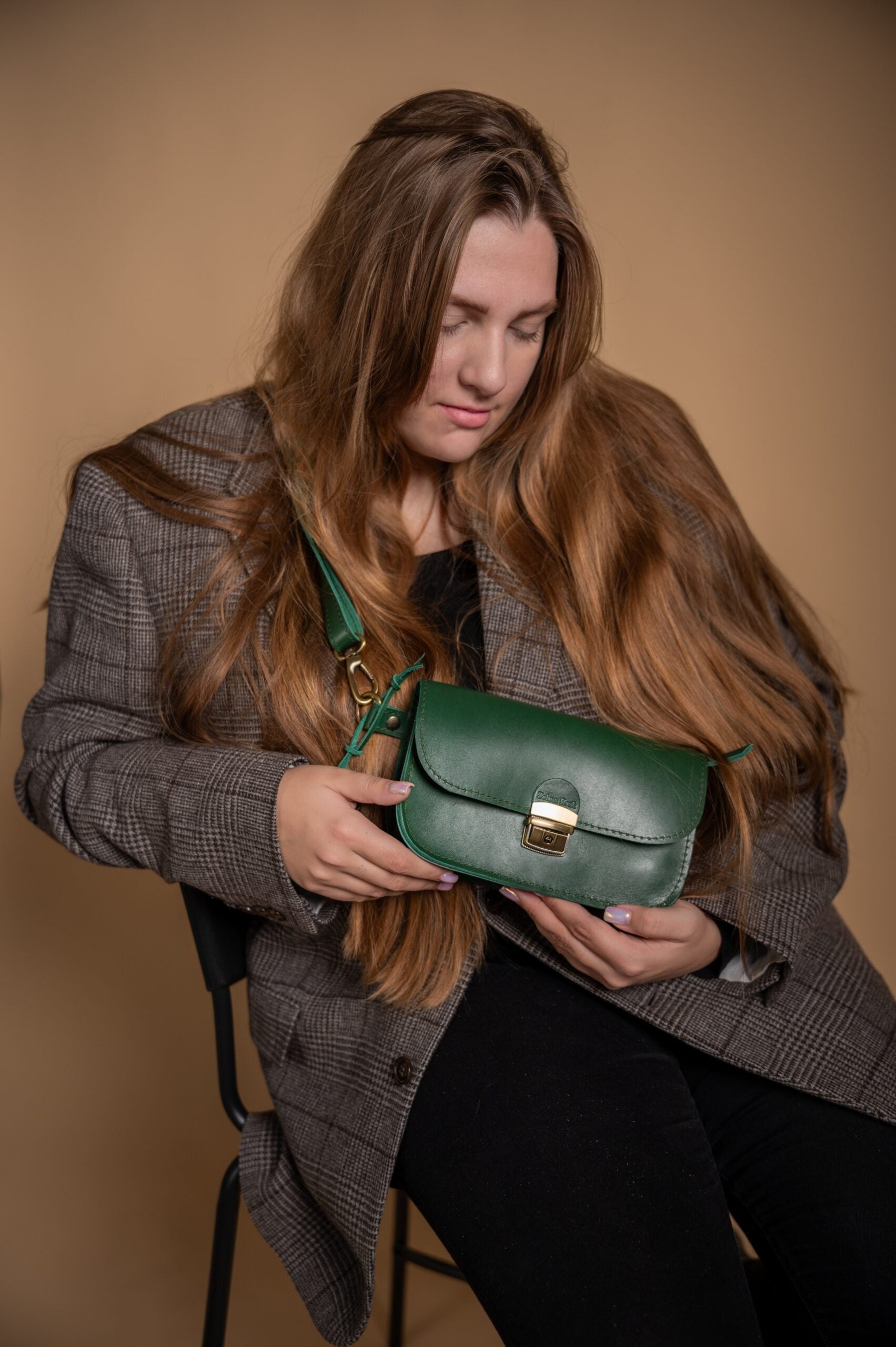 Natural Leather Saddle Bag Mini - Green
