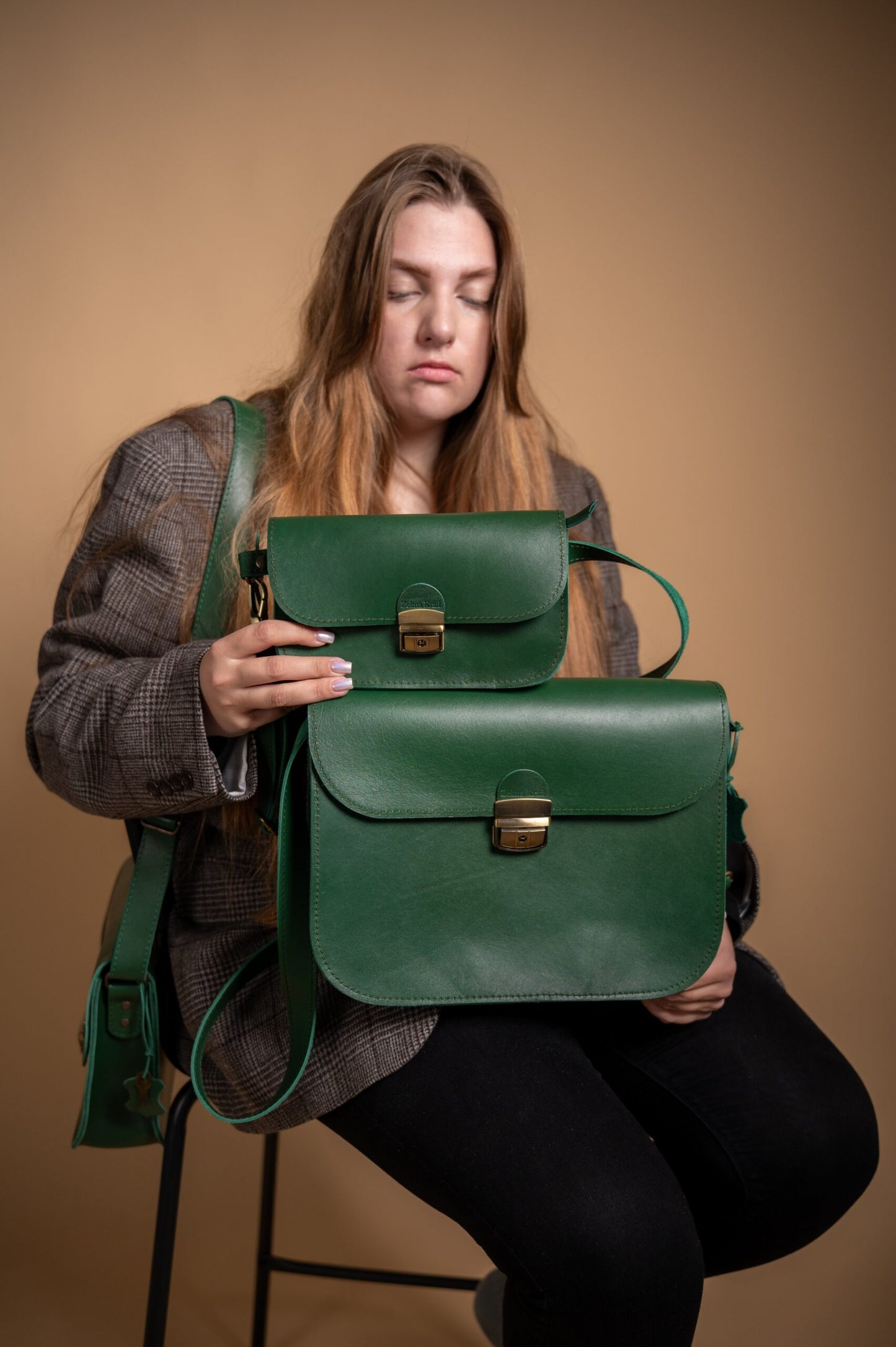 Natural Leather Saddle Bag Mini - Green