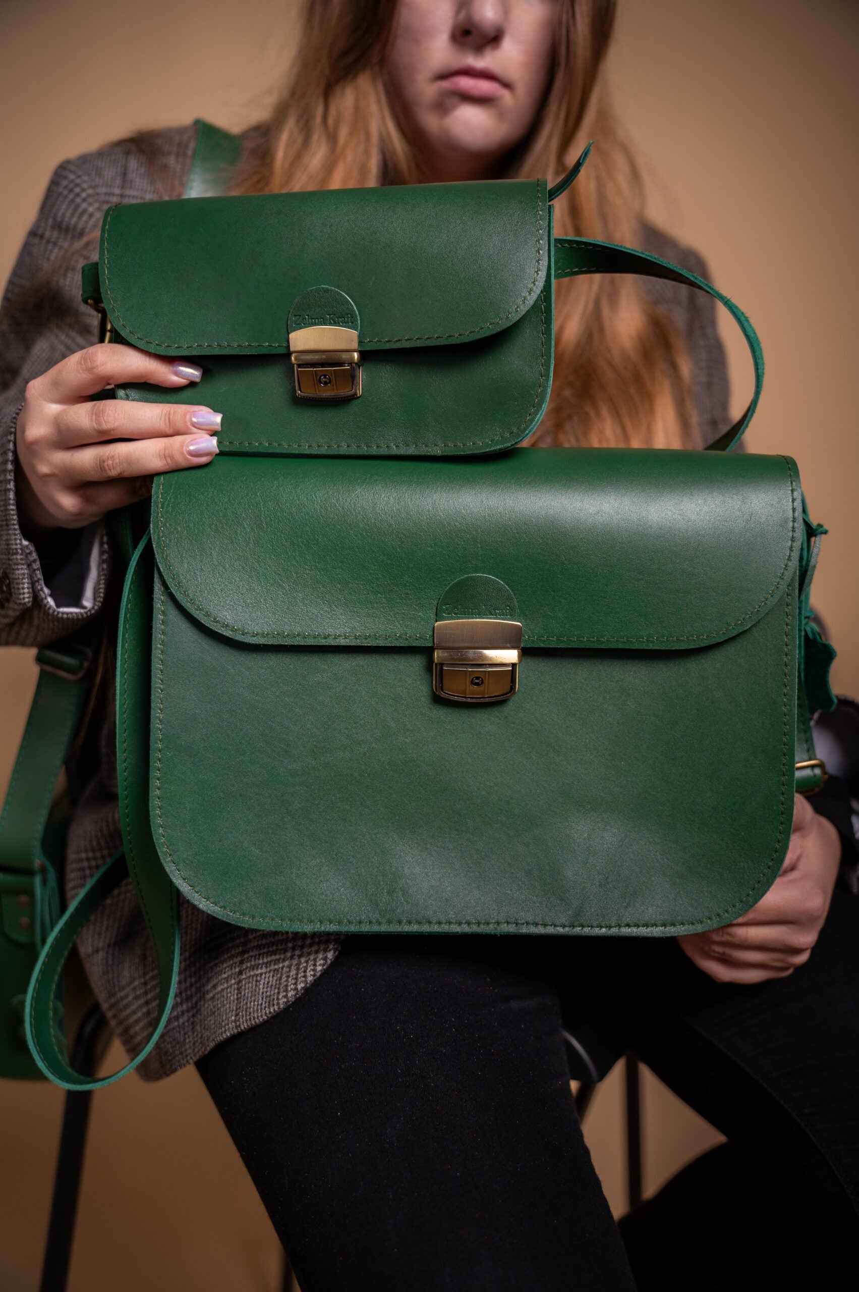 Natural Leather Saddle Bag Mini - Green