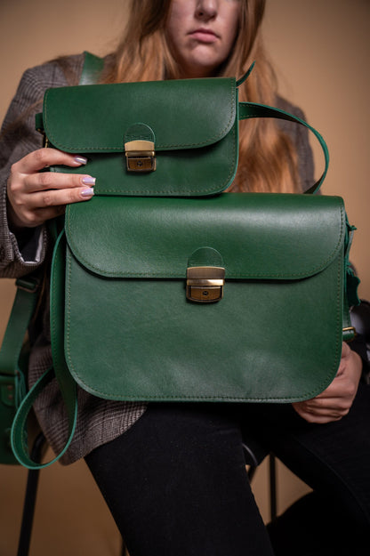 Natural Leather Saddle Bag Mini - Green