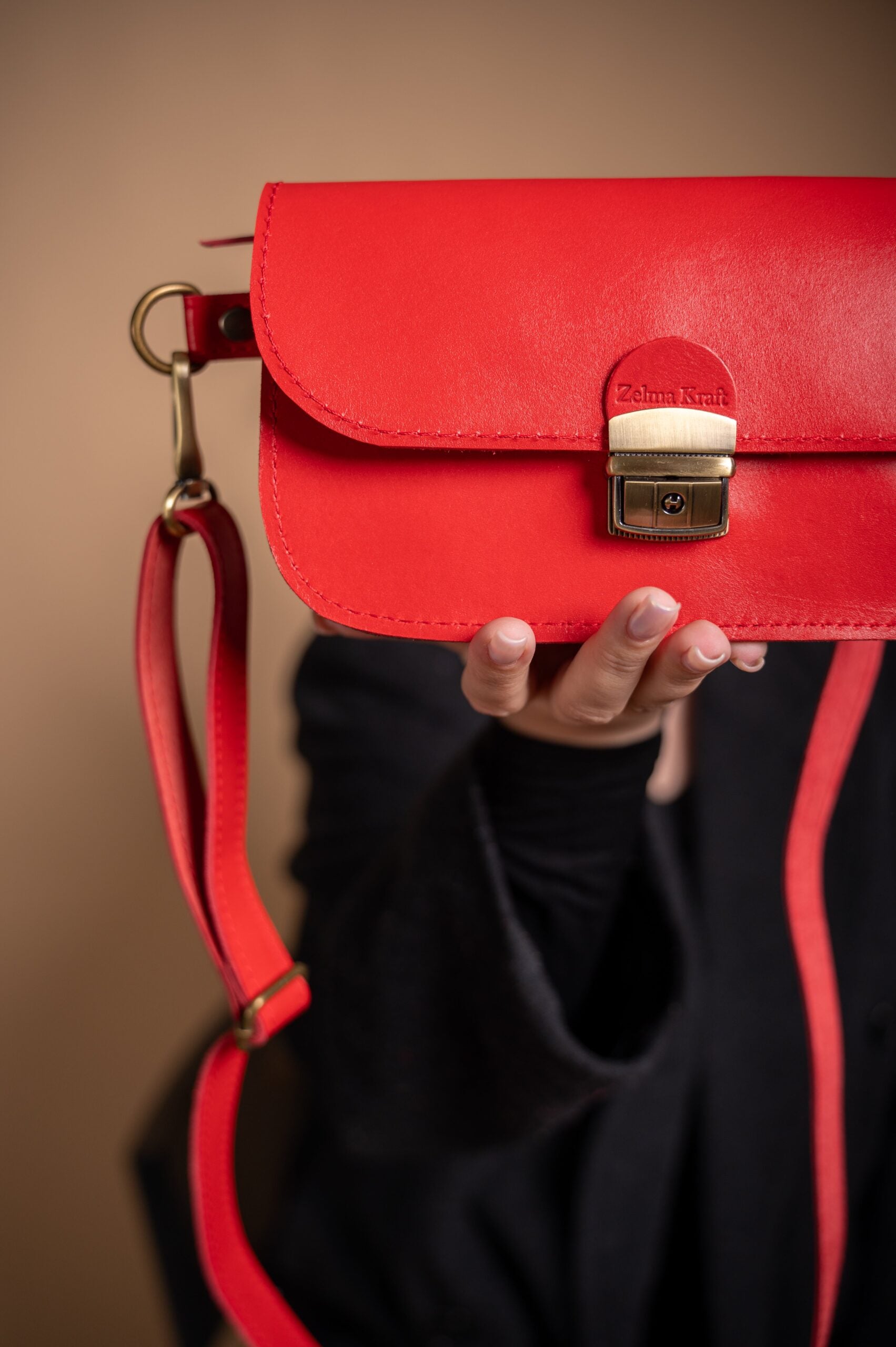 Natural Leather Saddle Bag Mini - Red