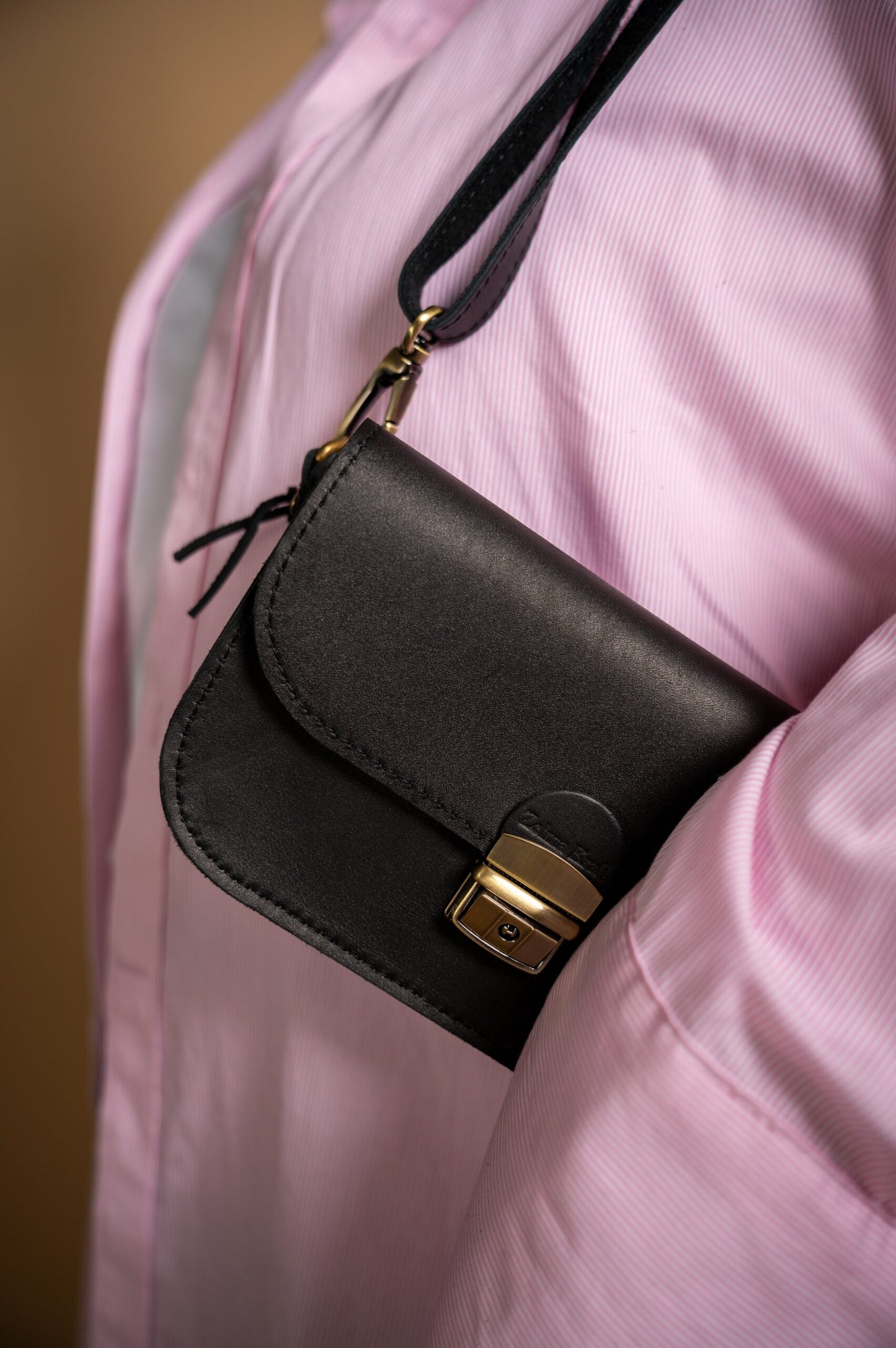 Natural Leather Saddle Bag Mini - Black