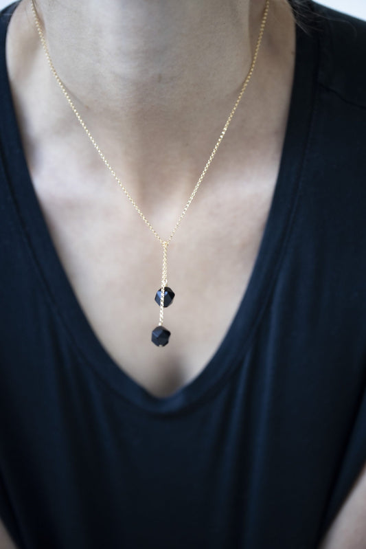 New Vintage by Kriss Tied to Coco silver necklace with onyx