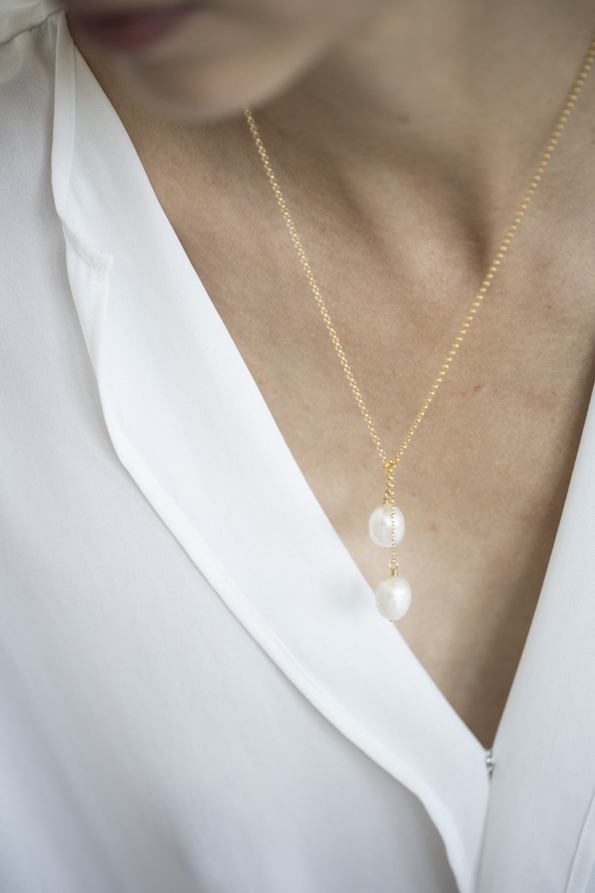 New Vintage by Kriss Tied to Coco silver pearl necklace — view 2
