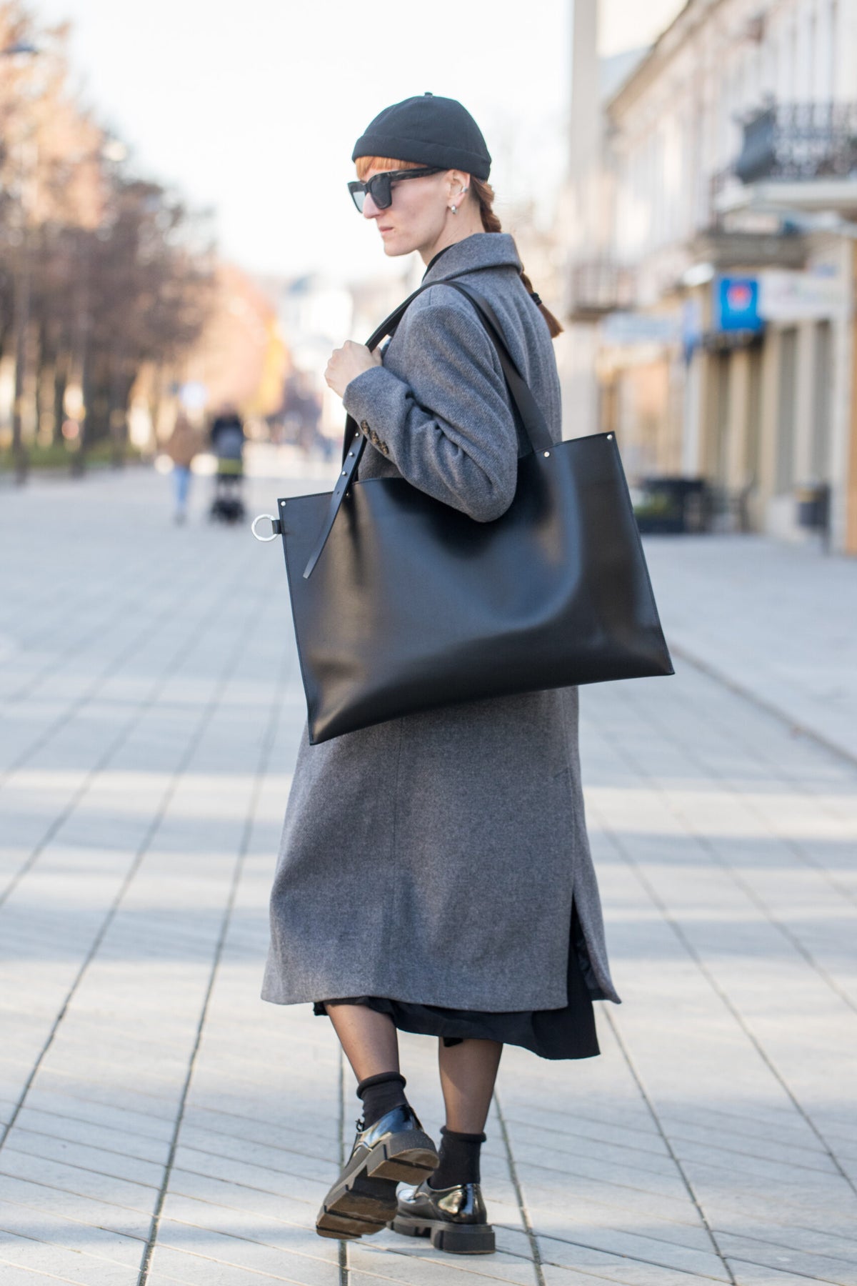 PYKOK Adele large genuine black leather tote bag