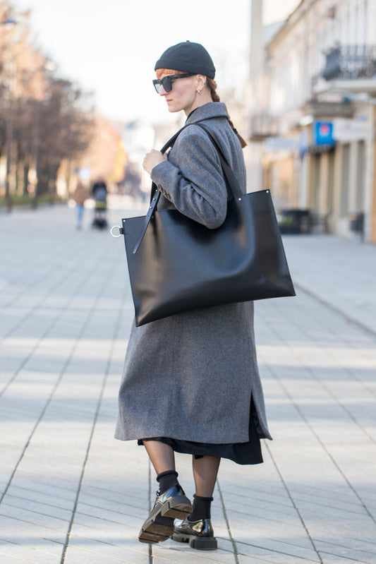 PYKOK Adele large genuine black leather tote bag