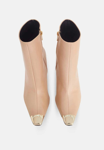 Beige Calf Leather Ankle Boots Inga – 8.7cm Heeled Pointed-Toe