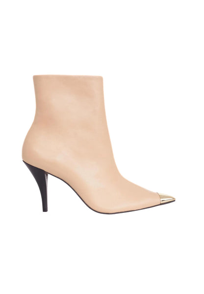 Beige Calf Leather Ankle Boots Inga – 8.7cm Heeled Pointed-Toe