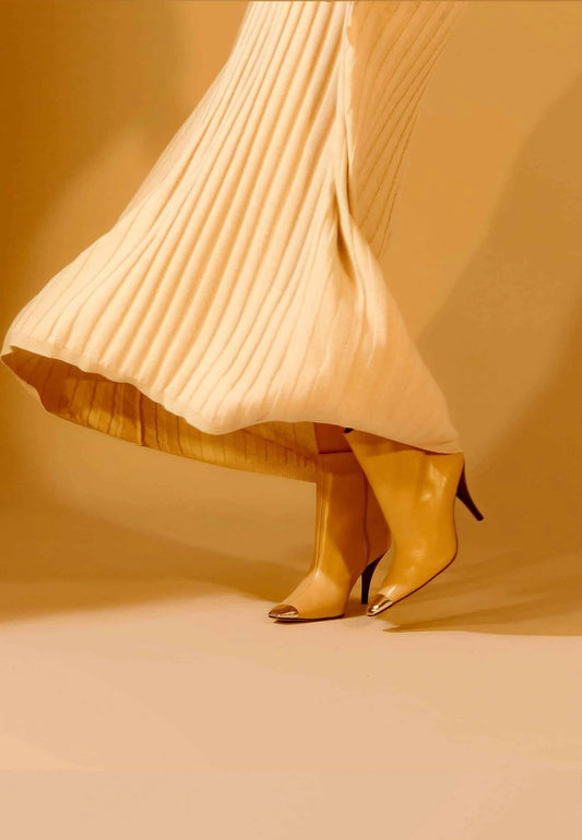 Beige Calf Leather Ankle Boots Inga – 8.7cm Heeled Pointed-Toe