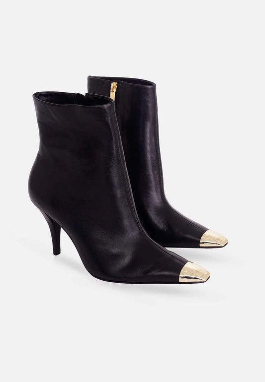 Black Calf Leather Ankle Boots Inga – 8.7cm Heeled Pointed-Toe