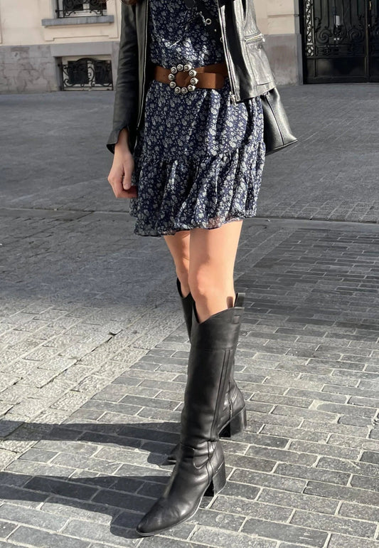 Black Calf Leather Knee-High Boots – Women’s Block Heel Riding Boots