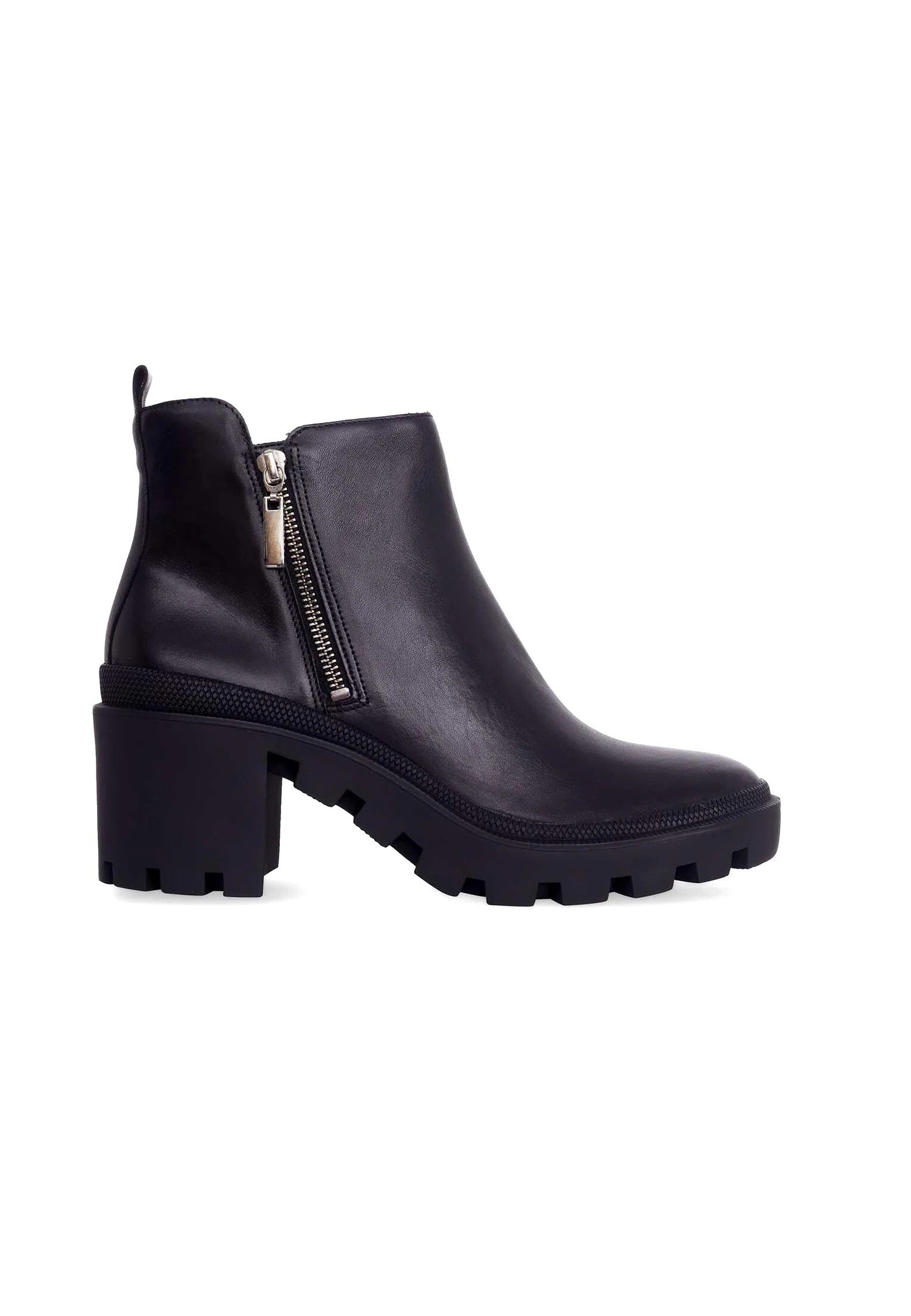 Black Goat Leather Ankle Boots Sophora – Women’s Round-Toe Block Heel Boots