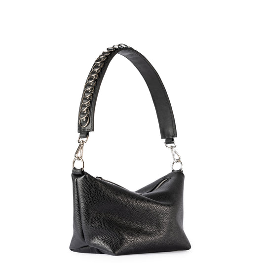 PYKOK Bona soft top-grain leather baguette bag in black